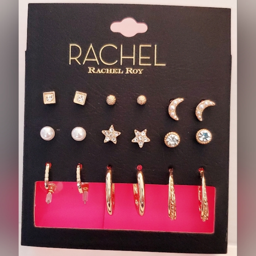 Rachel Roy Goldtone and Silvertonev Earring Sets. 9 Pairs.
